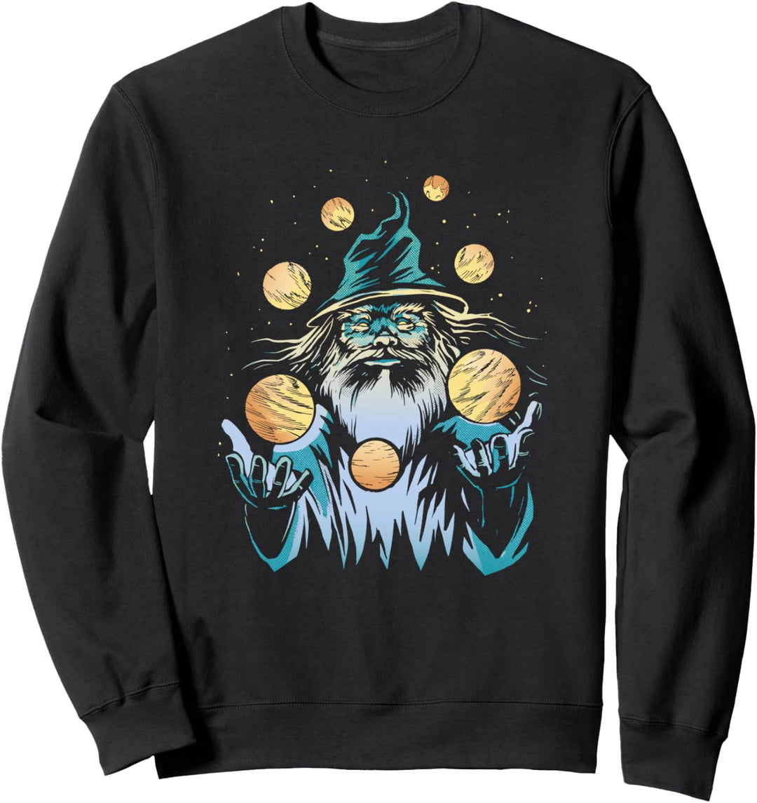 Zauberer Jonglieren Planeten Fantasy Magic Magic Space Sweatshirt