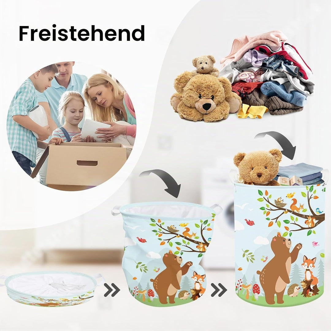 Süsses Waldtier Gross Wäschekorb Baum Laub Stoff Aufbewahrungskorb Kleidung Spielzeug Aufbewahrungsb