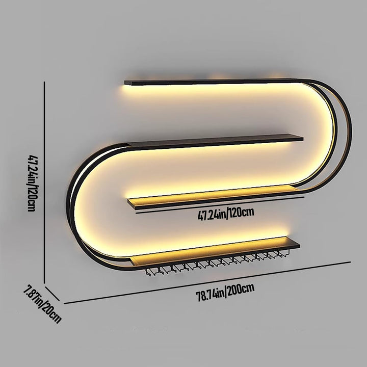 Weinregal zur Wandmontage, schwebendes Barregal mit 4 Ebenen, Industriedesign, Flaschenregal aus Met