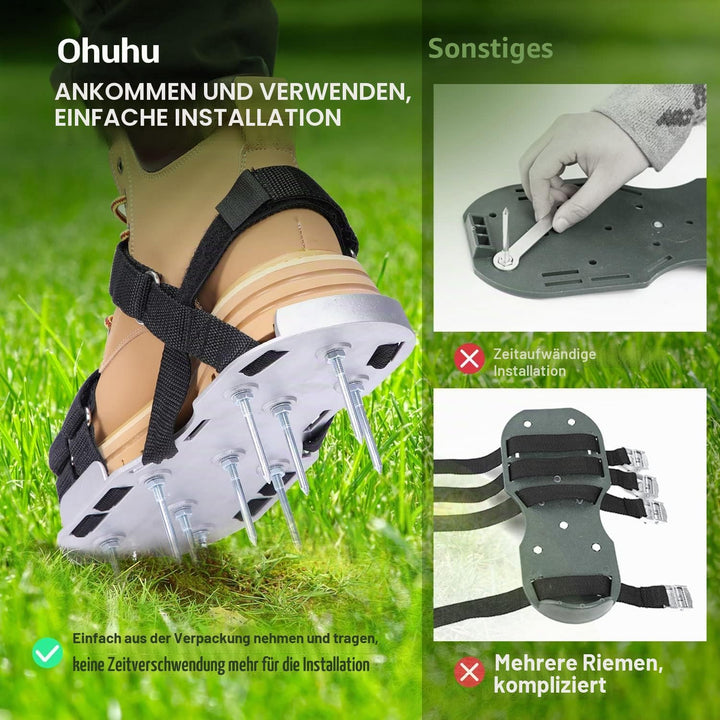 Ohuhu Rasenlüfter Schuhe Metallnagelschuhe vormontiert mit Kostenlos-Schaufel, Aerifizierer für Rase