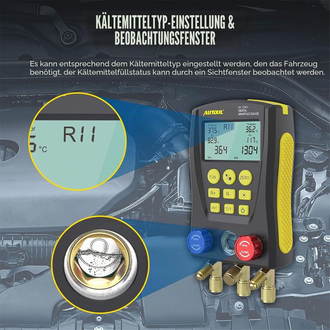 AUTOOL lm120+ Digitales Kältemanometer, HLK-System Kältemanometer/Vakuumdruck-Temperatur-Lecktester