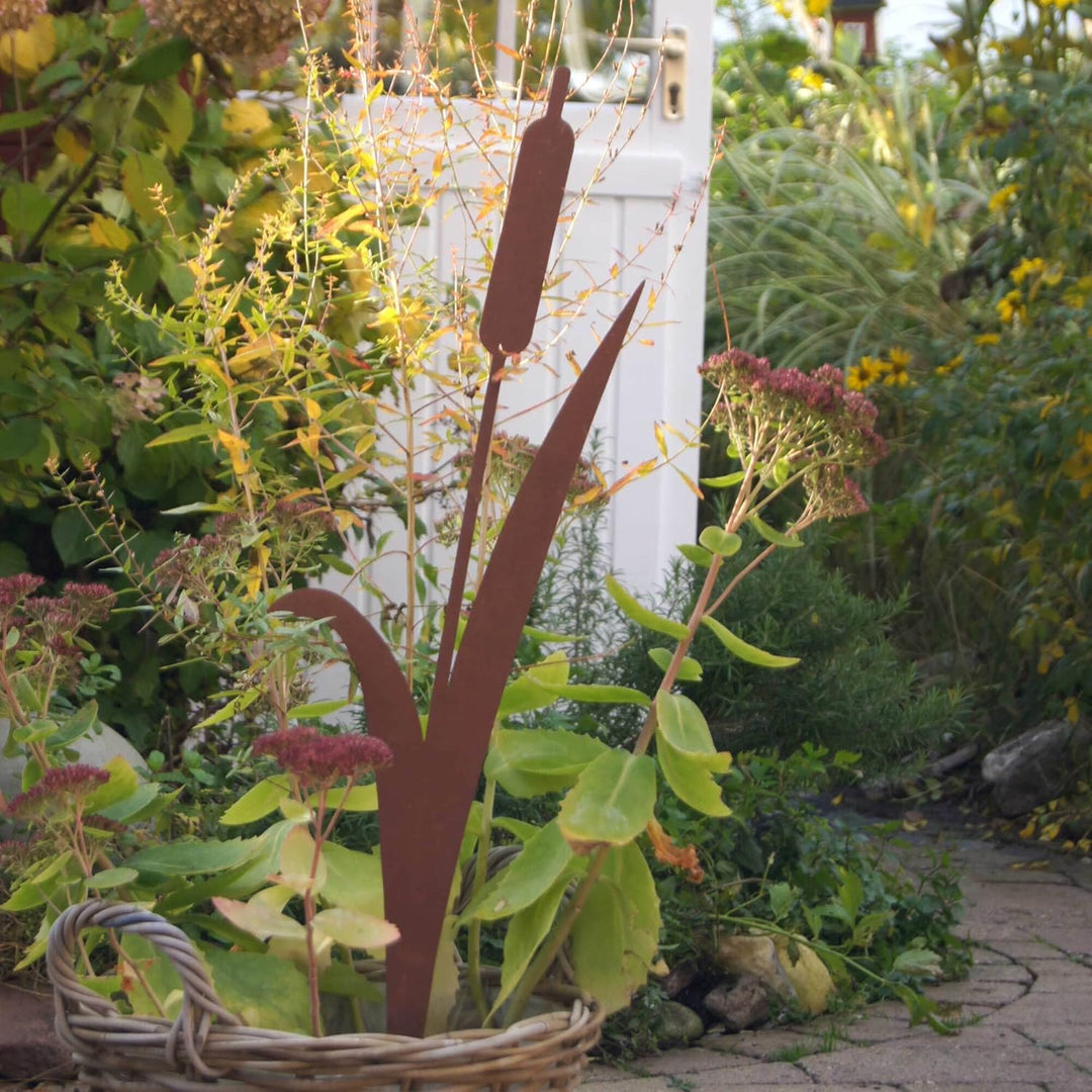 UNUS Garden Roststecker Schilfgras, Gartendeko Rostoptik, Gartenstecker aus Edelrost, Rost Deko für