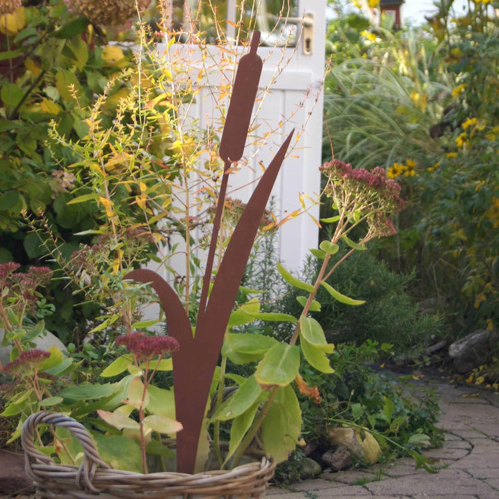 UNUS Garden Roststecker Schilfgras, Gartendeko Rostoptik, Gartenstecker aus Edelrost, Rost Deko für