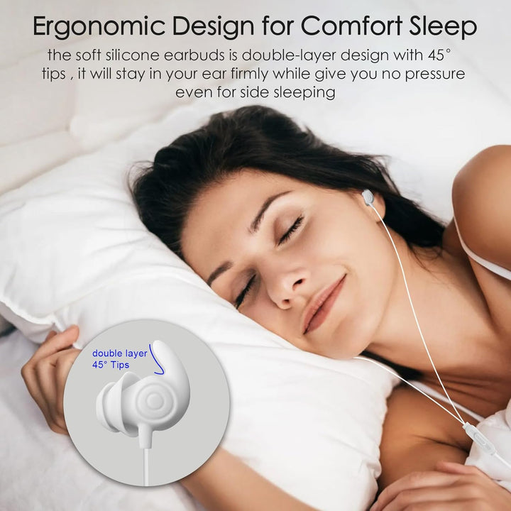 Hmusic Schlafkopfhörer, 30dB Geräuschisolierung, 2g leicht, USB C Komfortable Schlaf-Ohrhörer, flach