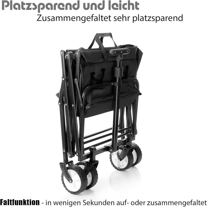 BigDean kompakter Bollerwagen faltbar schwarz bis 80kg belastbar – Kleiner Bollerwagen platzsparend