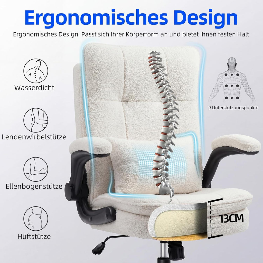 Bürostuhl Ergonomisch [TESTSIEGER] Schreibtischstuhl | Hochklappbare Armlehne & Hohe Rückenlehne | H