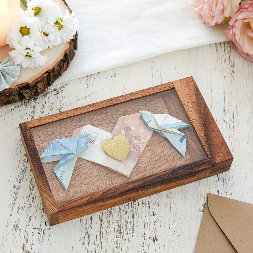 Casa Vivente Magische Geldgeschenkbox, Knobelspiel aus Holz, Geschenkverpackung mit Trickverschluss,
