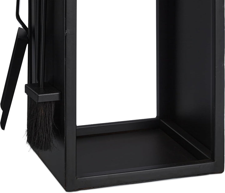 Relaxdays, schwarz Kaminholzregal mit Besteck, Metall, HBT: 76,5x36x30 cm, Brennholzregal innen, Hol