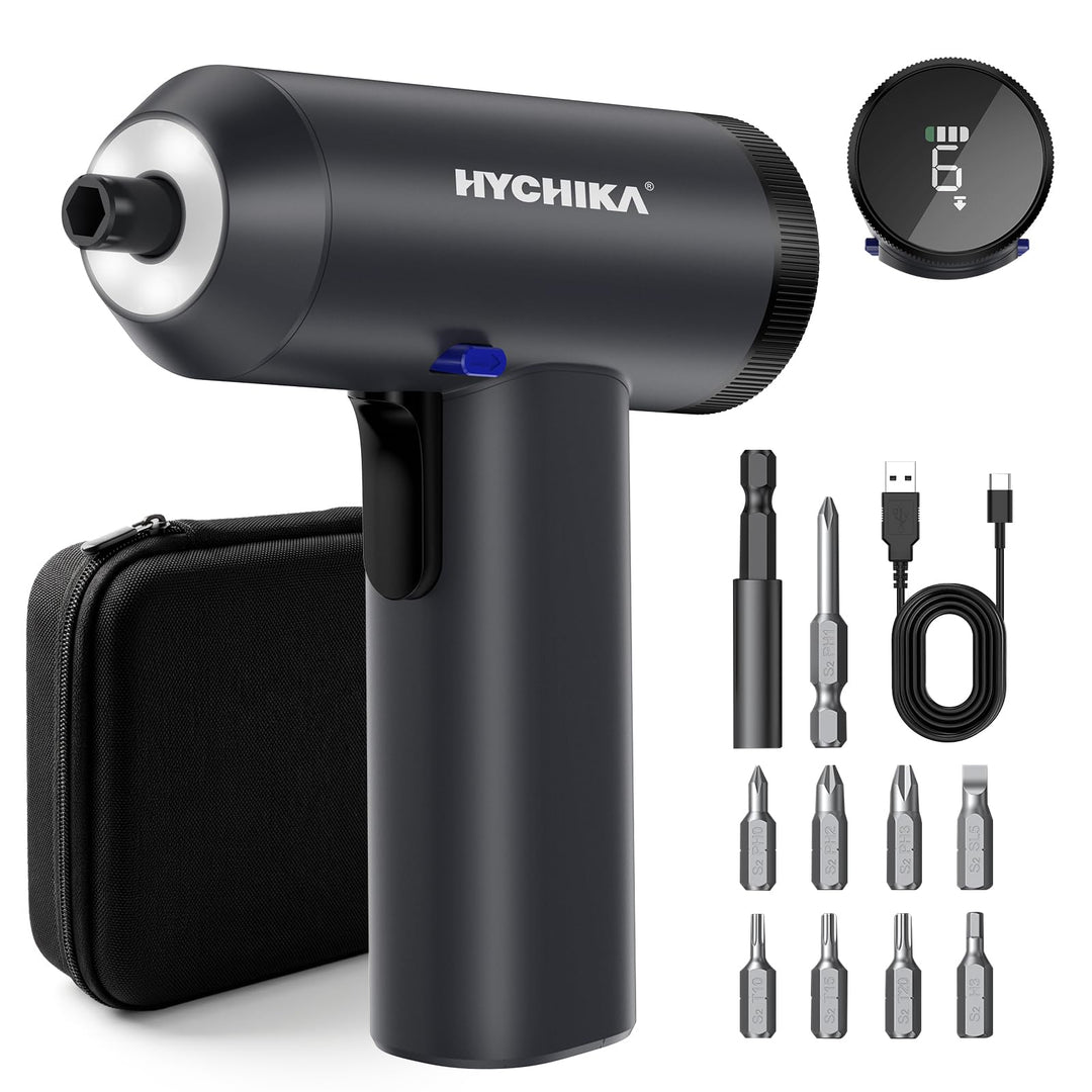 HYCHIKA Akkuschrauber Klein, 6Nm Akku Schraubendreher mit Display,7 Drehmoment,2200-mAh-Akku,Akkuboh