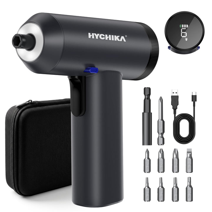 HYCHIKA Akkuschrauber Klein, 6Nm Akku Schraubendreher mit Display,7 Drehmoment,2200-mAh-Akku,Akkuboh