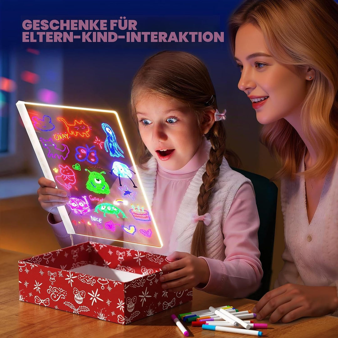 LED-Zeichenbrett mit 7 Farbstiften, 30 x 20 cm, beleuchtetes Memoboard, trocken abwischbares Acryl-K