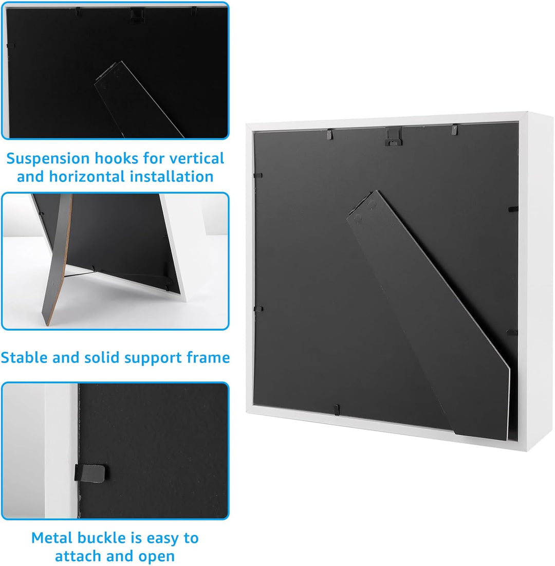 2 Stück Tiefer Bilderrahmen zum Befüllen 25x25cm, 3D Objektrahmen Weiss 5cm Innenabstand, Moderner F