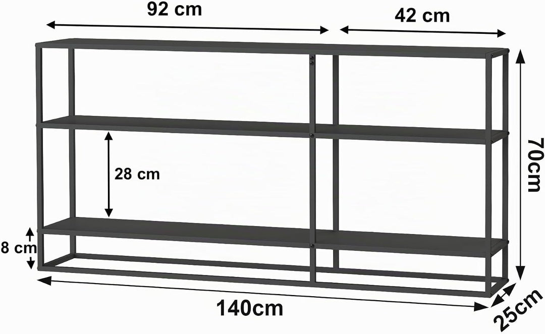 DanDiBo Konsolentisch Metall Schwarz Schmal mit 3 Ebenen Modern 140x70x25 cm Regal Stehend Standrega