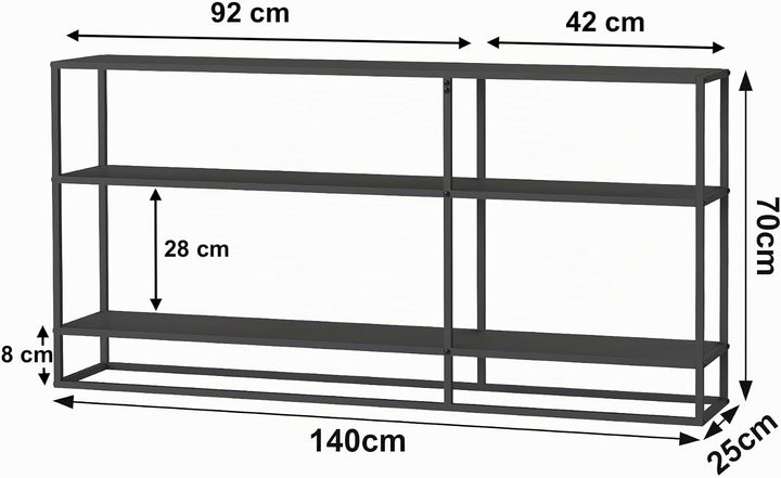 DanDiBo Konsolentisch Metall Schwarz Schmal mit 3 Ebenen Modern 140x70x25 cm Regal Stehend Standrega