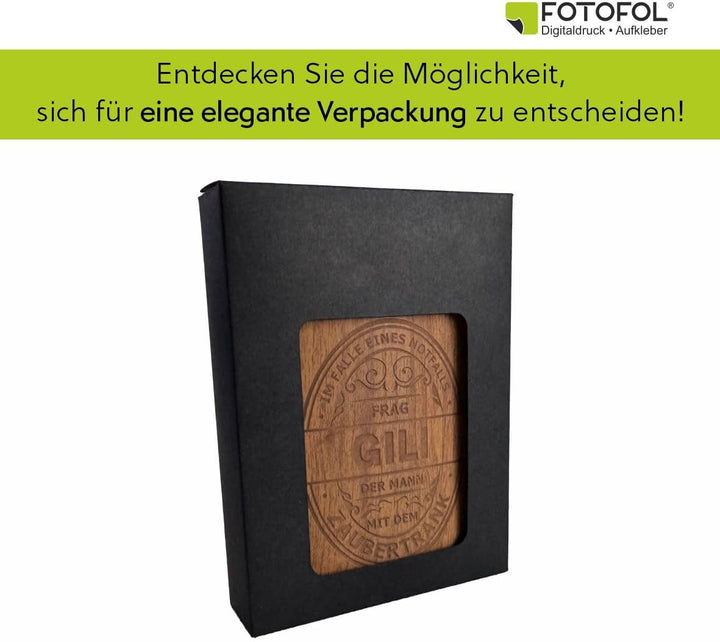 Personalisierter Flachmann mit Gravur - 207 ml Edelstahl-Flachmann in Holzoptik – Geschenk für Männe