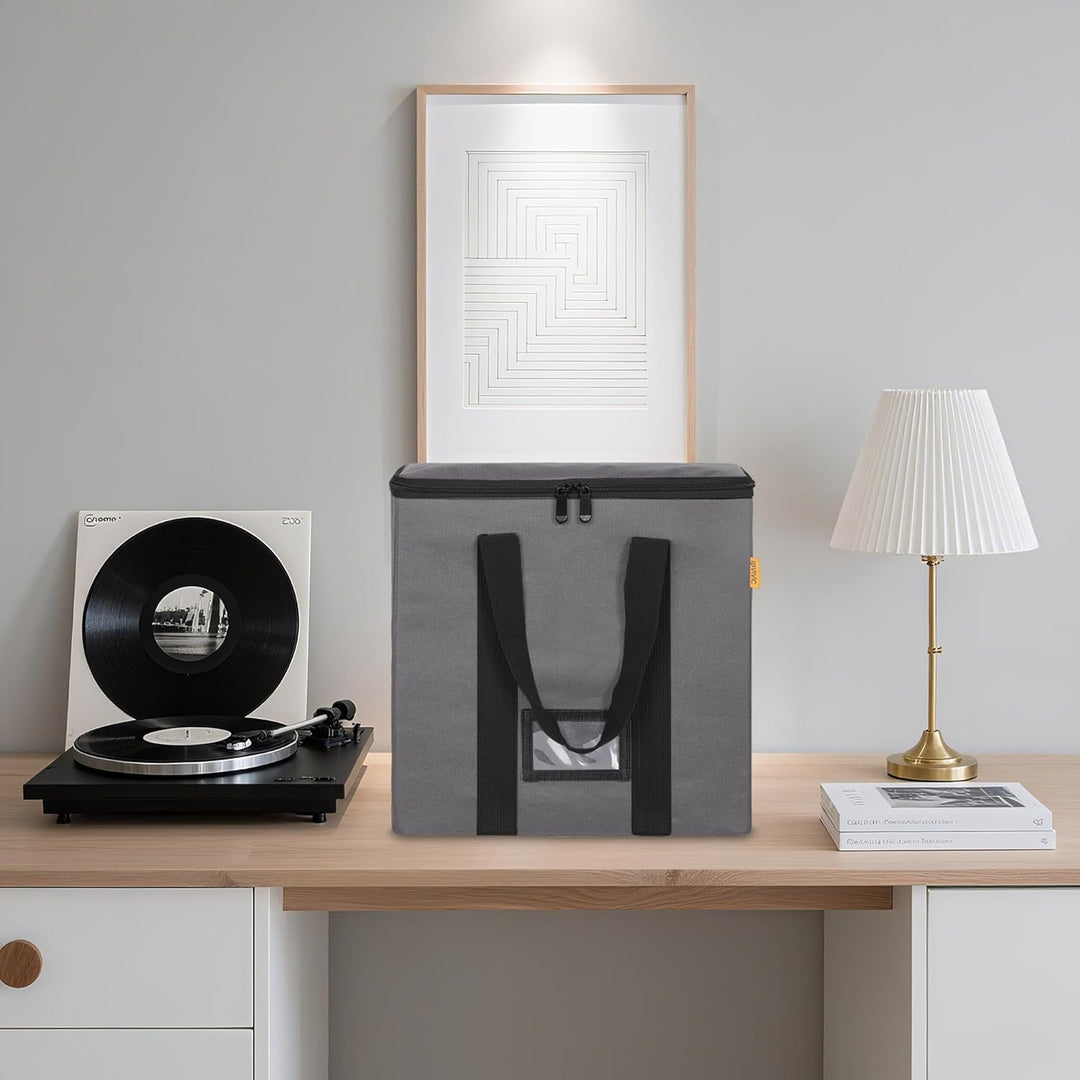 OUUTMEE Vinyl-Schallplatten-Aufbewahrungsbox mit Reissverschlüsse, Klappbare Plattenkoffer für LP-Sc
