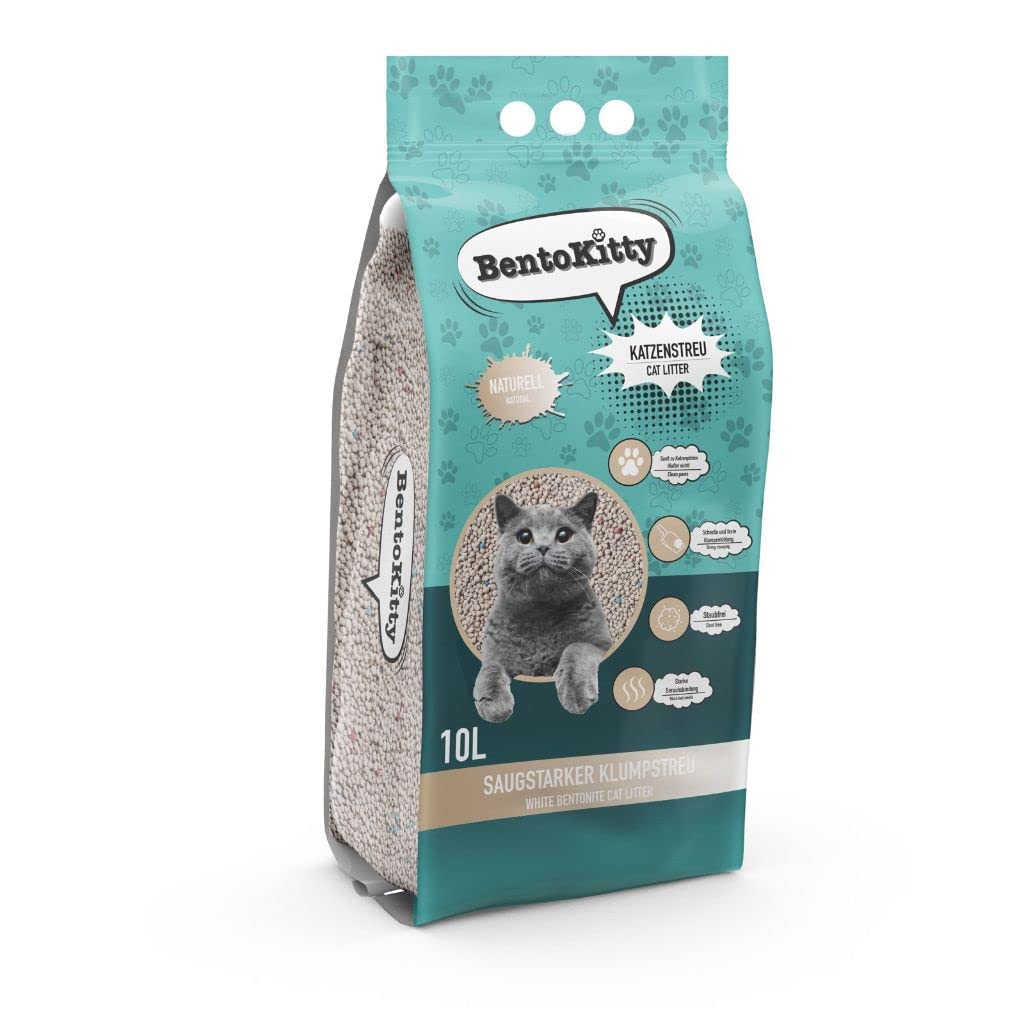 Katzenstreu (10L, 1er Pack) Naturell, Klumpend, weiss, feinkörnig, Klumpstreu aus Bentonite, für Sen