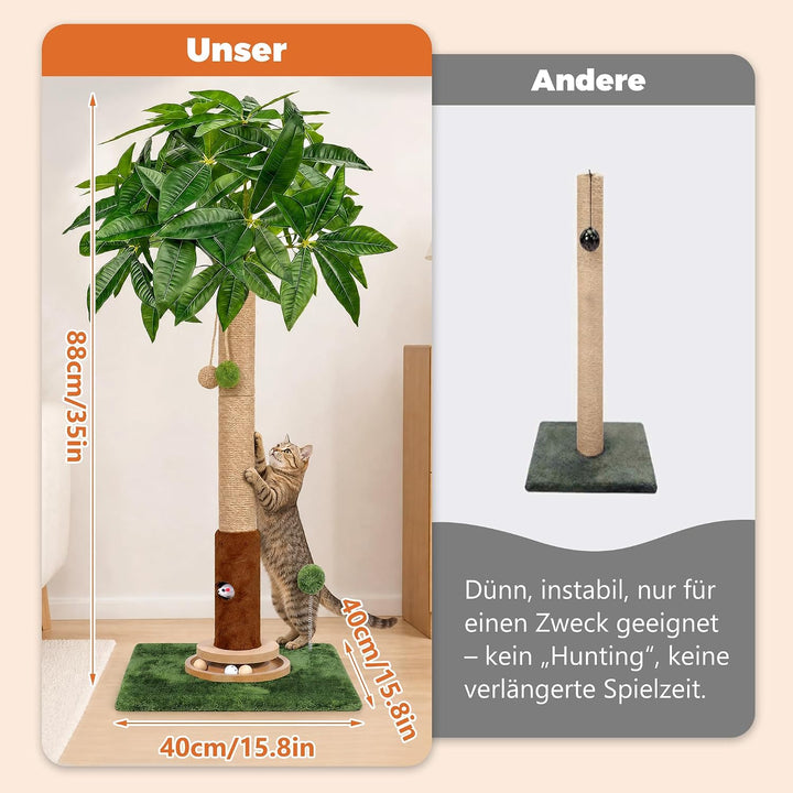 Fantasreen 88cm Kratztonne mit Trackball und Spielzeug, Grün | Kratzsäule für aktive Katzen. Mit Tra