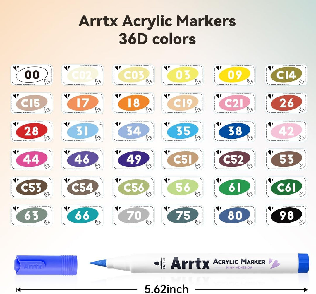 Arrtx Acrylstifte für Steine Wasserfest-36 Farben Stifte Steine Bemalen, Pinsel Spitze Acrylmarker Z