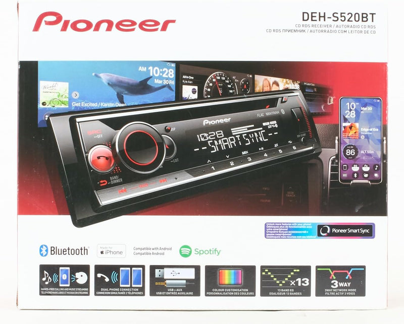 Pioneer DEH-S520BT , 1DIN Autoradio , CD-Tuner mit RDS , Bluetooth , MP3 , USB und AUX-Eingang , RGB