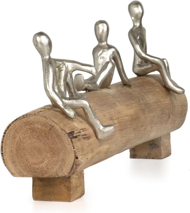Moritz Skulptur I 3 Freunde sitzen zusammen I 41 x 8,5 x 17 cm I Holzdeko I Skulpturen Deko I Modern