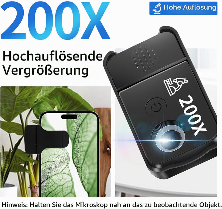 Handy Mikroskop, 200x USB Mikroskopen mit LED, Mini-Mikroskop für Smartphone Kamera, HD Digital Mikr