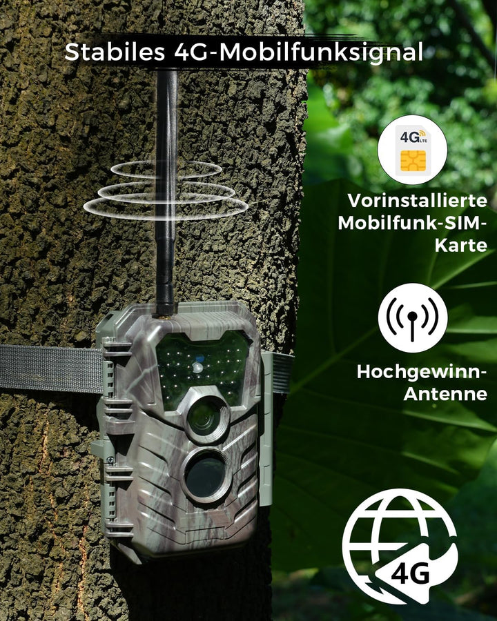 Meidase S600 4G LTE Wildkamera Handyübertragung App, Wildtierkamera mit Nachtsicht Bewegungsmelder,