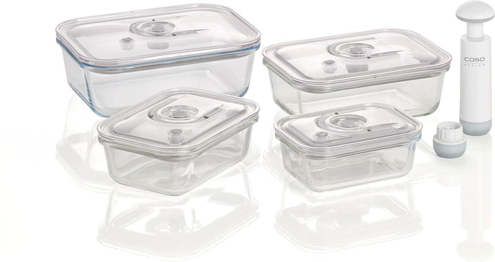 CASO VacuBoxx E-Set - 4 extrem stabile eckige Vakuumbehälter aus Borosilikatglas, BPA-Frei, hitzebes