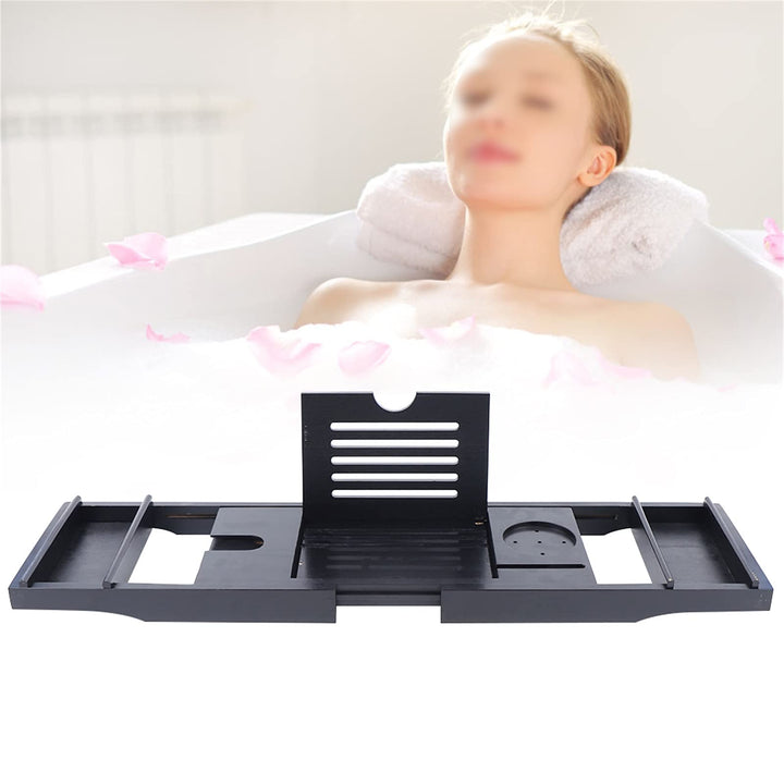Badewannenablage 76 x 6.3 × 24cm Faltbares Badezimmertablett Rutschfestes Badewannentablett Schwarz