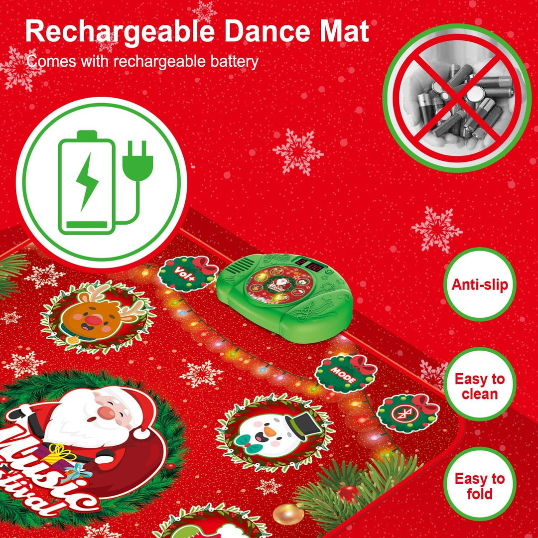 LEAPRCSTORE Tanzmatte Kinder Spielzeug, Musikmatte mit 6 Led-Leuchten, Drahtloser Bluetooth, 6 Spiel