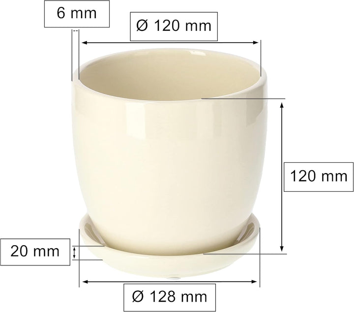 KOTARBAU® Keramik Blumentopf Übertopf für Blumen Pflanzen ⌀ 13 cm mit Tropfschale Beige ⌀ 13 mm Beig