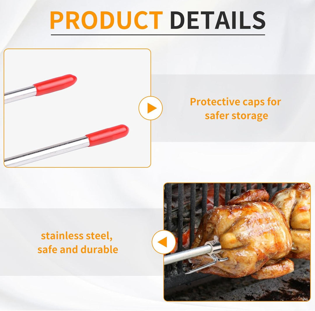 CPROSP 2 Stück Fleischnadeln Edelstahl BBQ mit Durchmesser 15mm mit Rote Schutzhülle und Feststellsc