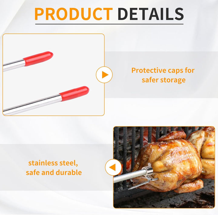CPROSP 2 Stück Fleischnadeln Edelstahl BBQ mit Durchmesser 15mm mit Rote Schutzhülle und Feststellsc