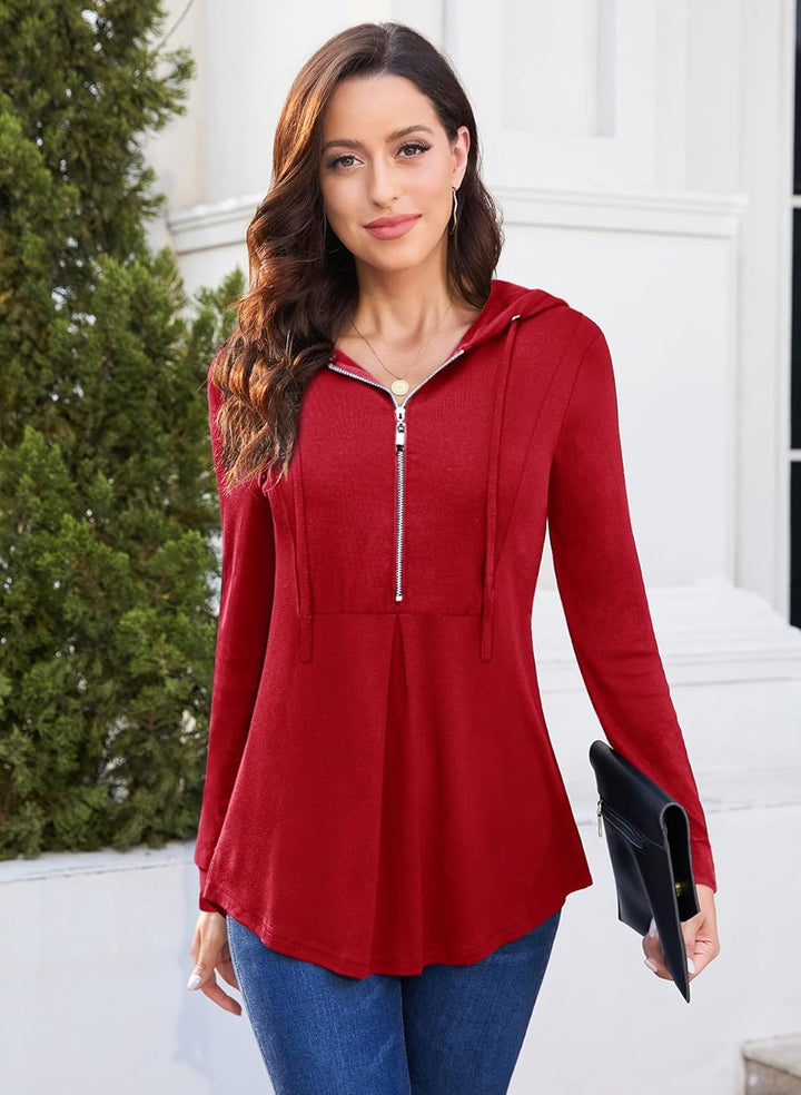 Siddhe Pullover Damen Hoodie 1/4 Zip Farbblock Sweatshirt Kapuzenpullover Tunika mit Reissverschluss