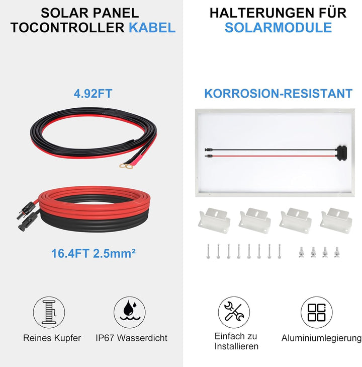 180W Solarpanel 12V Monokristallines Solarpanel Solarzelle Kit : 180 Watt Solarmodul mit 20A Bluetoo