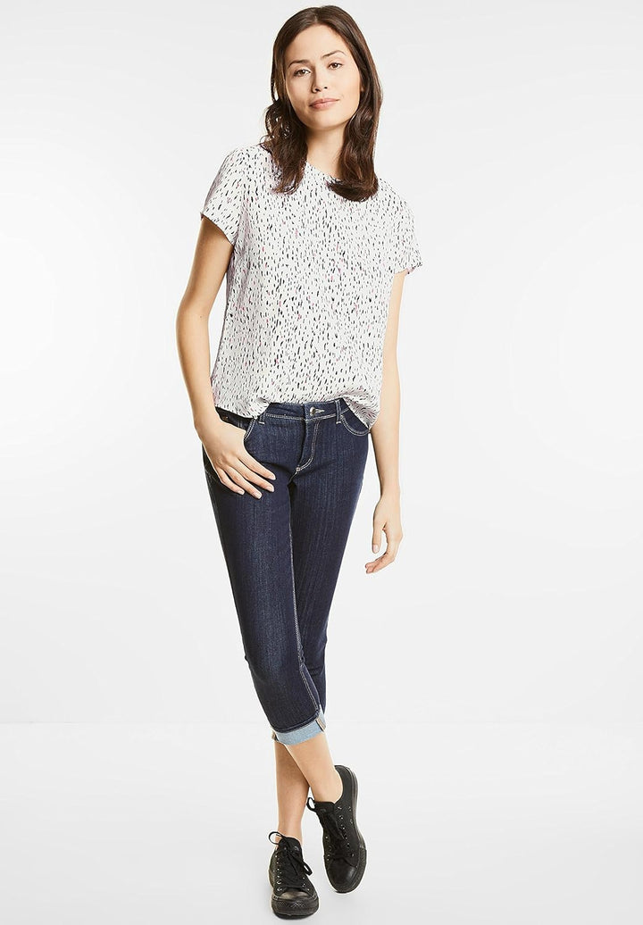 Street One Damen Bluse Farbe: Weiss/Schwarz/Rosa Gr. 38 Muster: gesprenkelt Kurzarm Sommerbluse mit