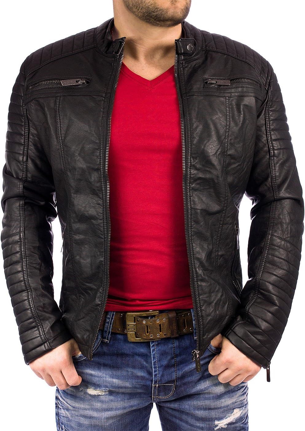 Herren PU Lederjacke XXL, Schwarz