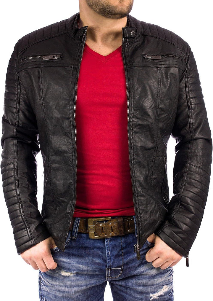 Herren PU Lederjacke XXL, Schwarz