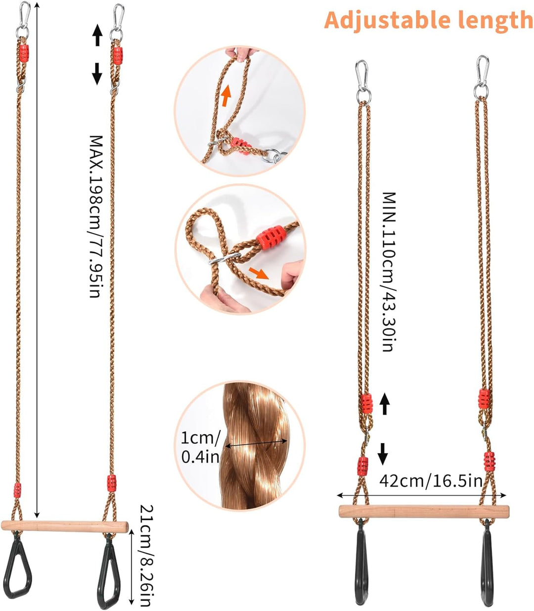 Multifunktions Kinderholz Trapeze Schaukel mit Kunststoffringen Turnringe Ringe zum Aufhängen belast