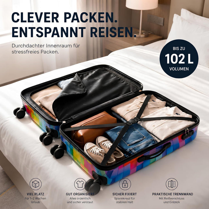 NOWI Hartschalenkoffer XL Gross – 102L Volumen – 8 Rollen 360° drehbar – Leichter ABS Koffer mit Zah