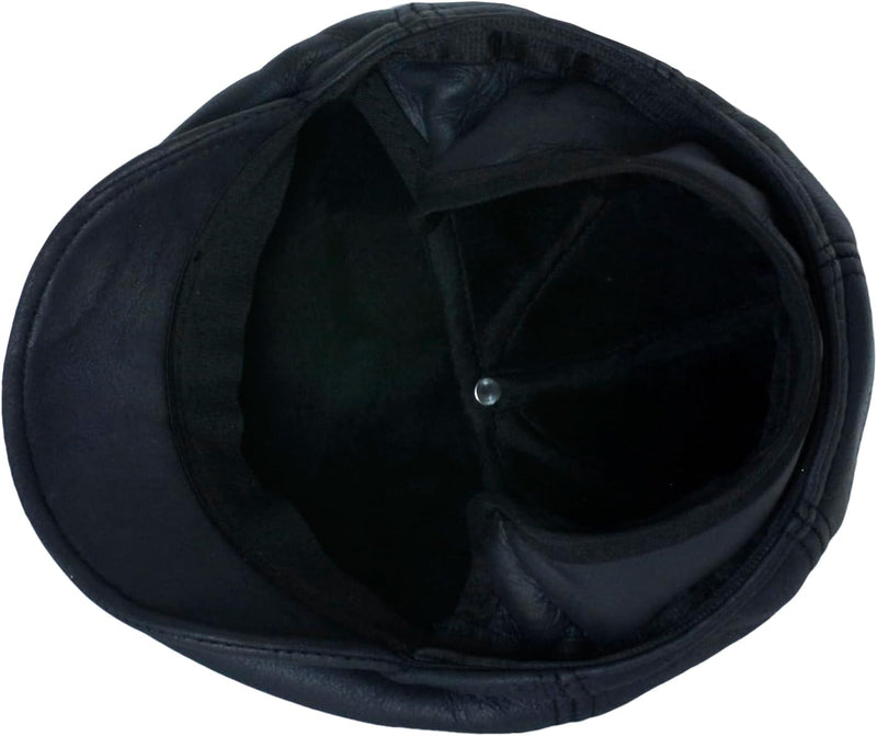 CUCUBA Shearling Herren-Mütze aus Schaffell - Mütze mit Visier und Ohrenklappen - Dunkelblau (L) 58,
