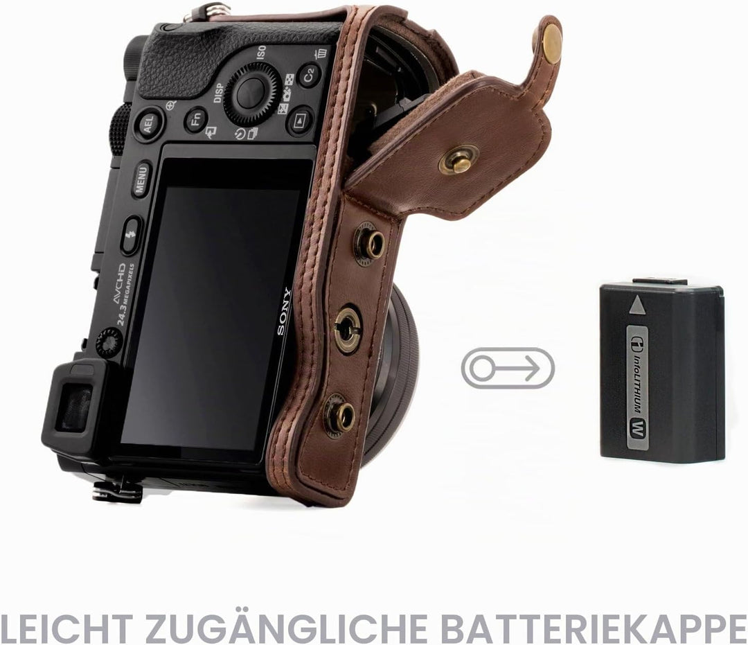 MegaGear "Immer bereit" Sony Leder Kameratasche - Stativ und peripheren Freundlich Zubehör - Kompati
