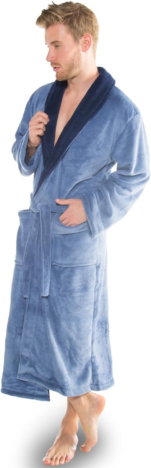 CelinaTex Nevada Bademantel Damen Herren L mittel blau dunkel blau Mikrofaser Saunamantel Coral Flee