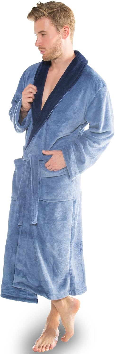 CelinaTex Nevada Bademantel Damen Herren S mittel blau dunkel blau Mikrofaser Saunamantel Coral Flee