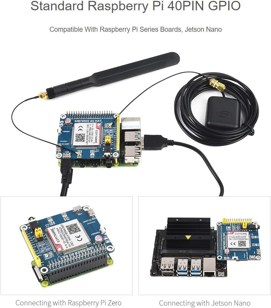 Waveshare 4G/3G/2G/GSM/GPRS/GNSS Hat for Raspberry Pi 4 Jetson Nano Based on SIM7600E-H Supports LTE