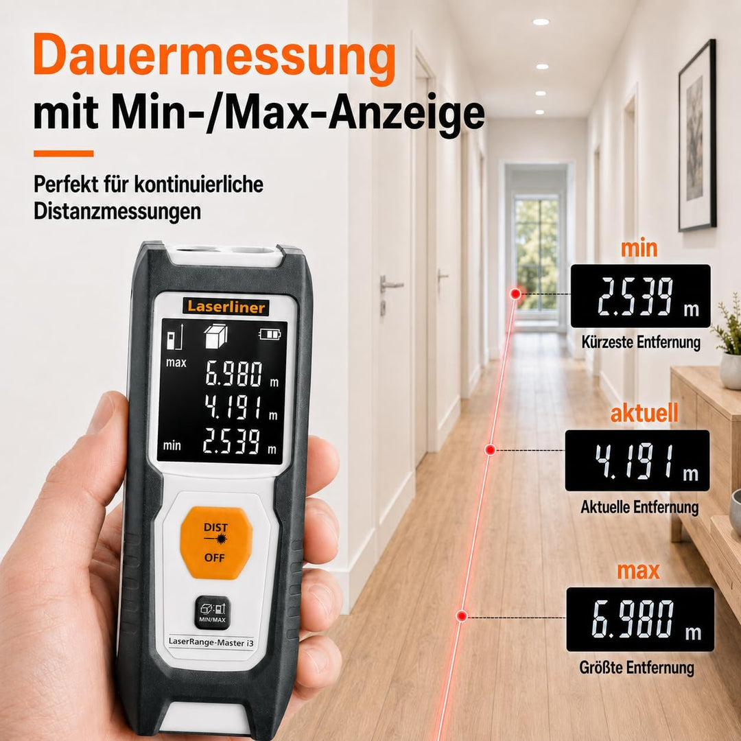 Laserliner Laser Entfernungsmesser, LaserRange-Master i3, digitales Messgerät mit 30 m Messbereich,
