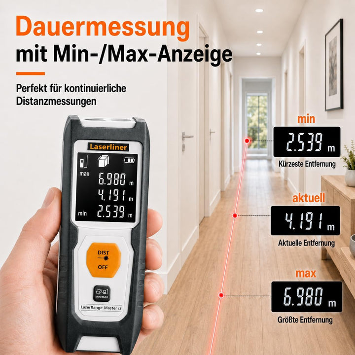 Laserliner Laser Entfernungsmesser, LaserRange-Master i3, digitales Messgerät mit 30 m Messbereich,