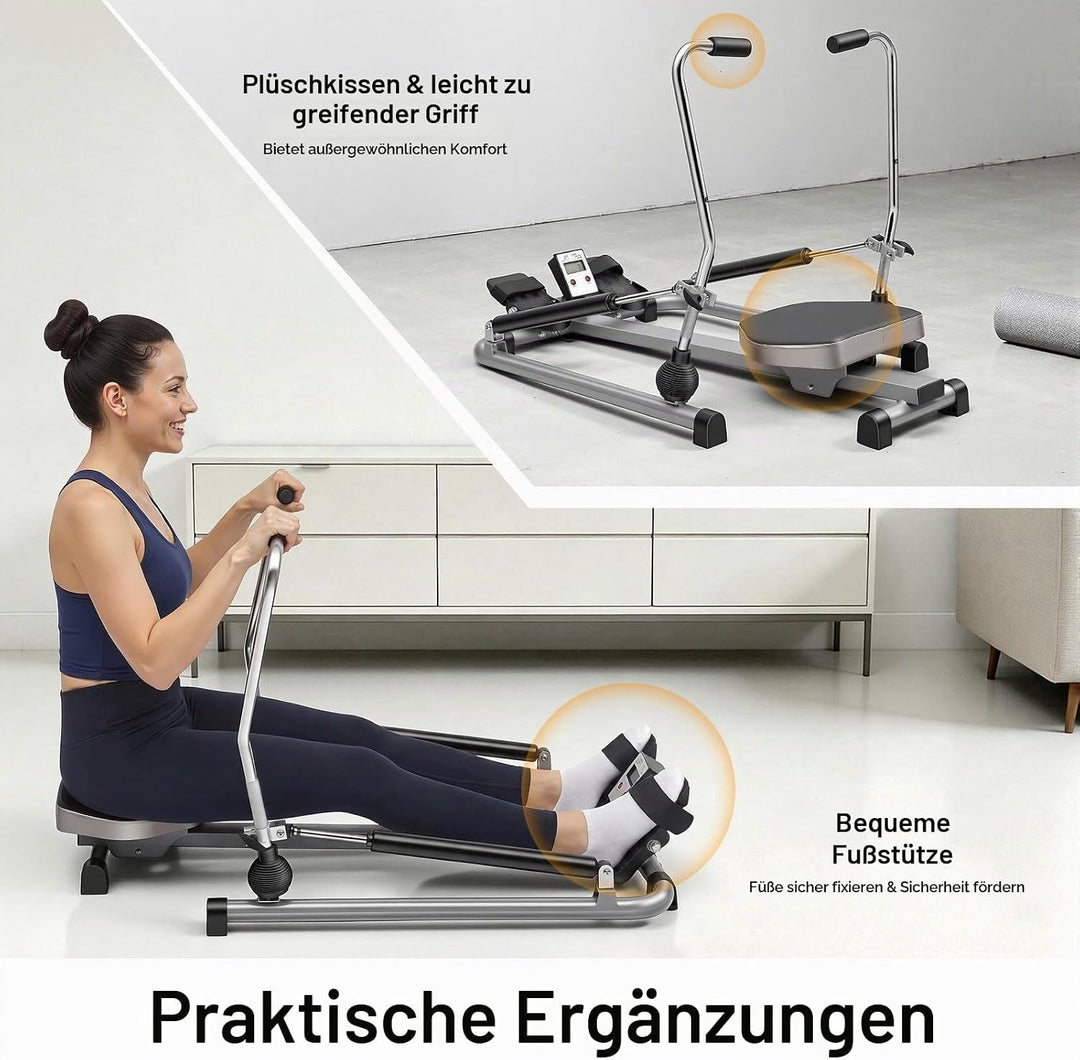 HUOMMGS Rudergerät für Zuhause 15–55KG Einstellbarer Widerstand Rudergeräte Hydraulisches Fitness Ru