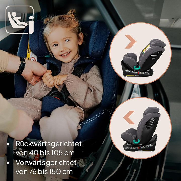 Lionelo Bastiaan i-Size One 360o drehbarer Autositz für Kinder von 40-150 cm, Montage in Fahrtrichtu