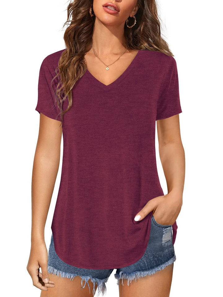 Florboom Tunika Damen Langarm/Kurzarm V Ausschnitt Oberteil Shirts Basic Casual Longshirt S Ab-weinr